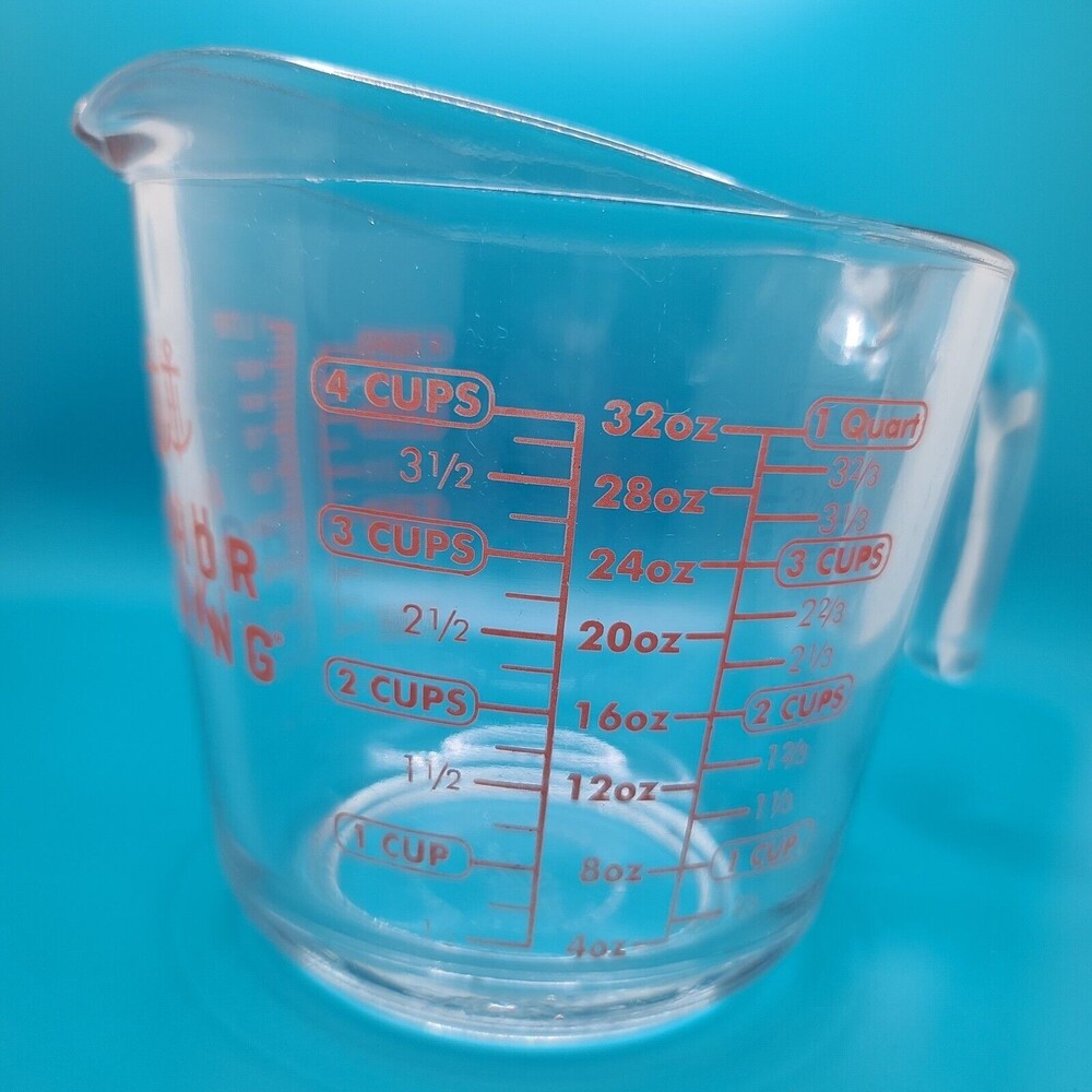 Anchor Hocking 4 Cup 1 Quart Glass Measuring Cup Red Letters